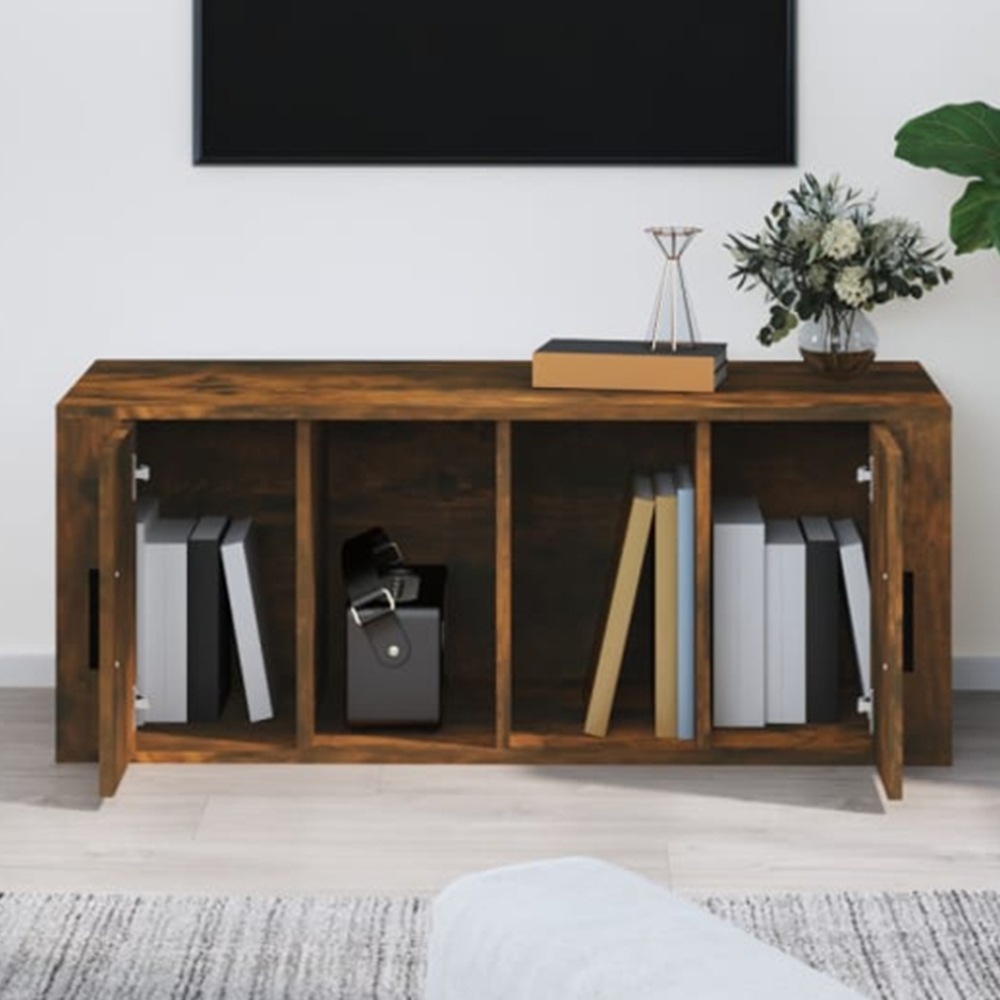 vidaXL 2 Door 2 Shelf Smoked Oak TV Cabinet Image 1