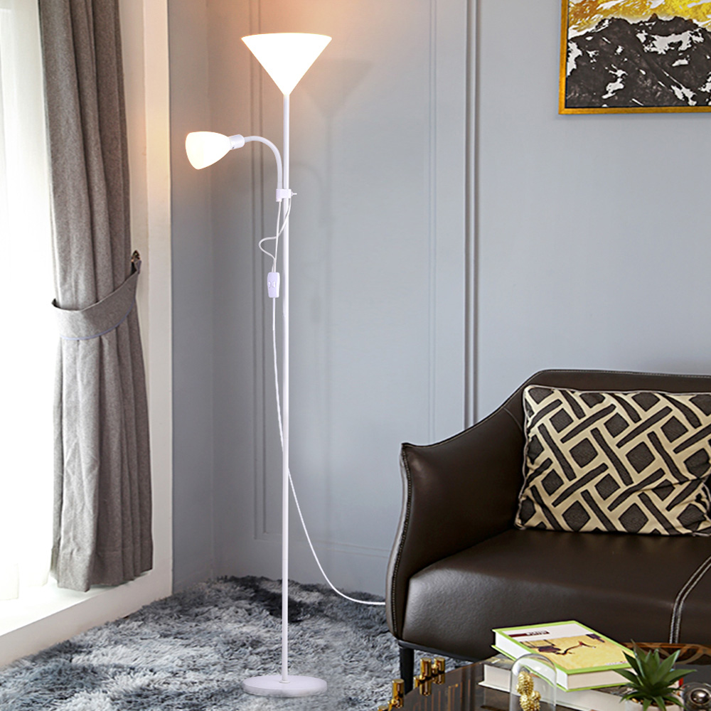 Living and Home White 2 Head Standing Tall Floor Lamp Image 2