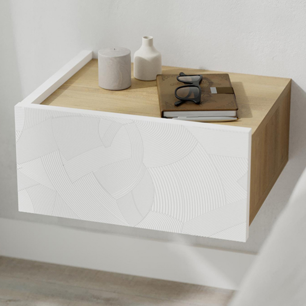 Decortie Onda Single Drawer White Wall-Mounted Bedside Table Image 1