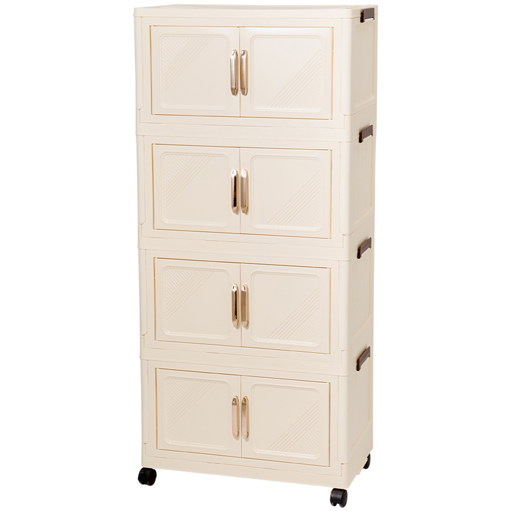 Living and Home 8 Door Cream Foldable Rolling Storage Cabinet Image 1