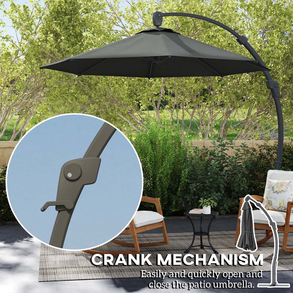 Outsunny Grey Crank and Tilt Cantilever Parasol 3m Image 8