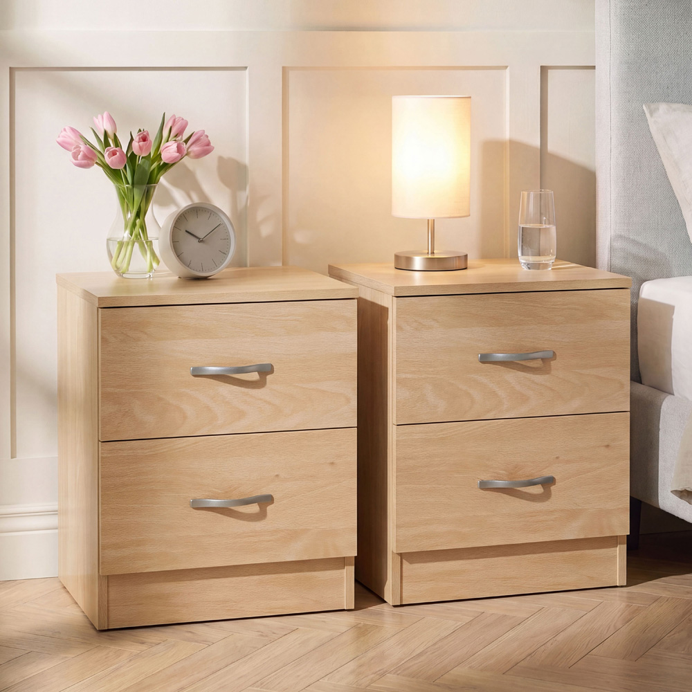 Vida Designs Riano 2 Drawer Pine Melamine Finish Bedside Table Set of 2 Image 1