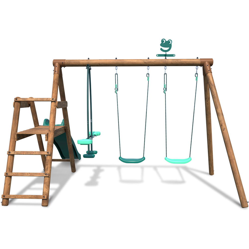 Soulet Figue Kids Wooden Triple Swing Set with Slide Image 5