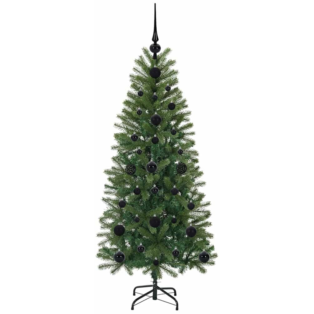 vidaXL Pre-Lit Black Baubles Green Artificial Christmas Tree 4ft Image 4