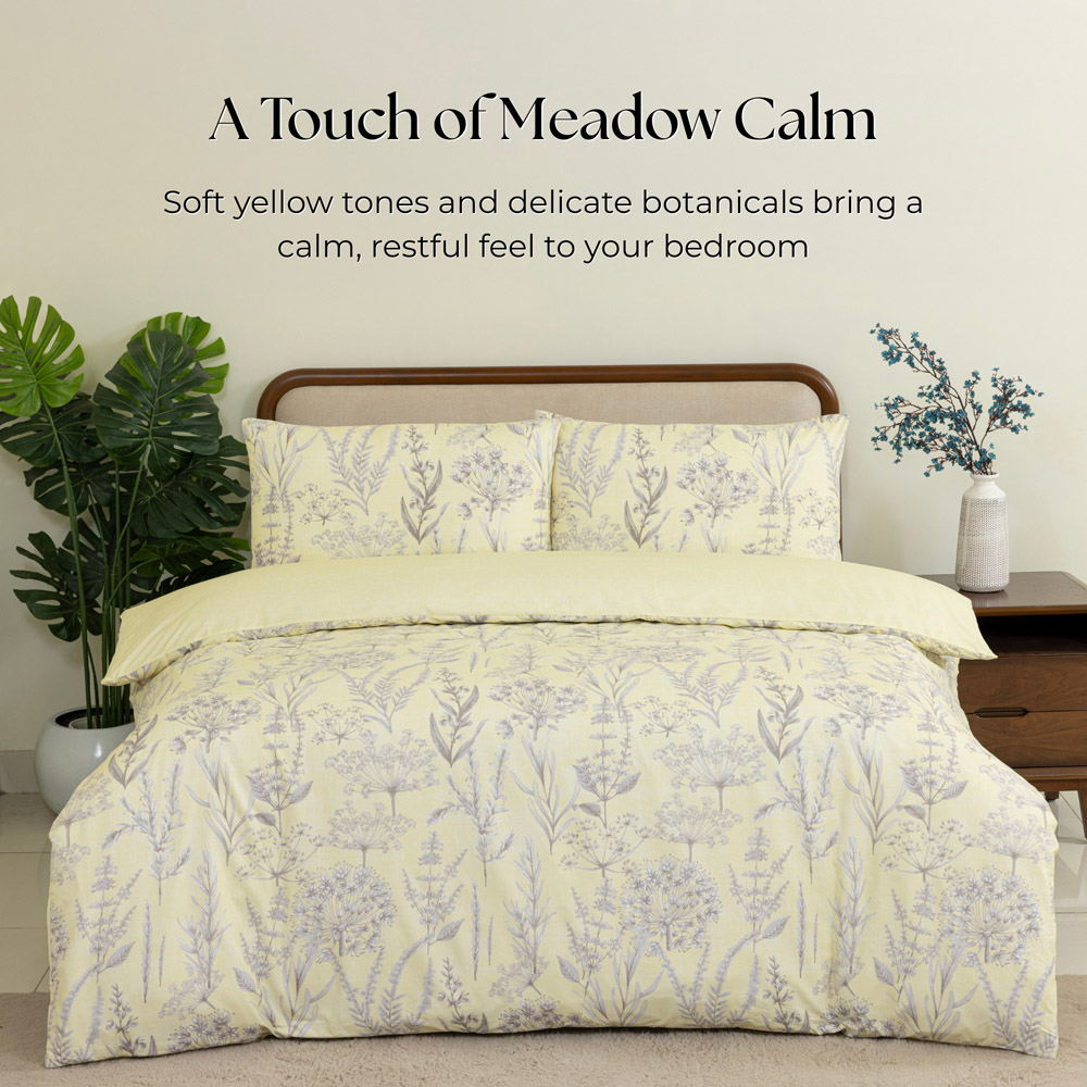 MHG Living King Size Whispering Meadow Yellow Botanical Reversible Duvet Cover Set Image 2