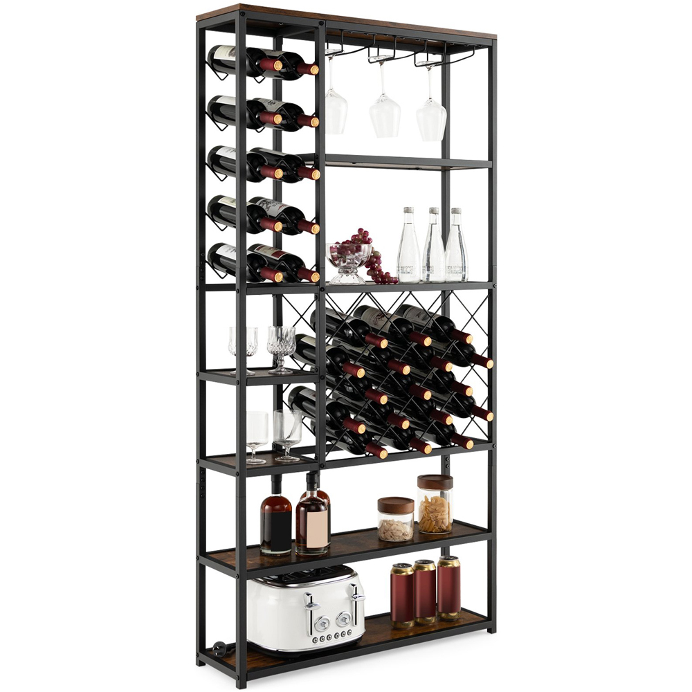 Costway 6 Shelf 27 Bottle Wine Rack with Glass Holders Image 3