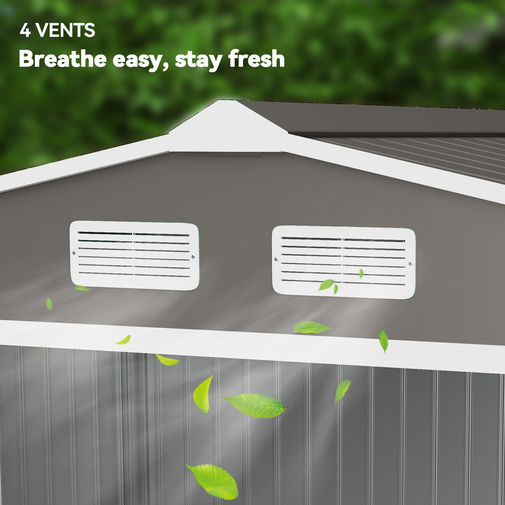 Outsunny 9 x 6ft Grey Metal Apex Garden Shed Image 7