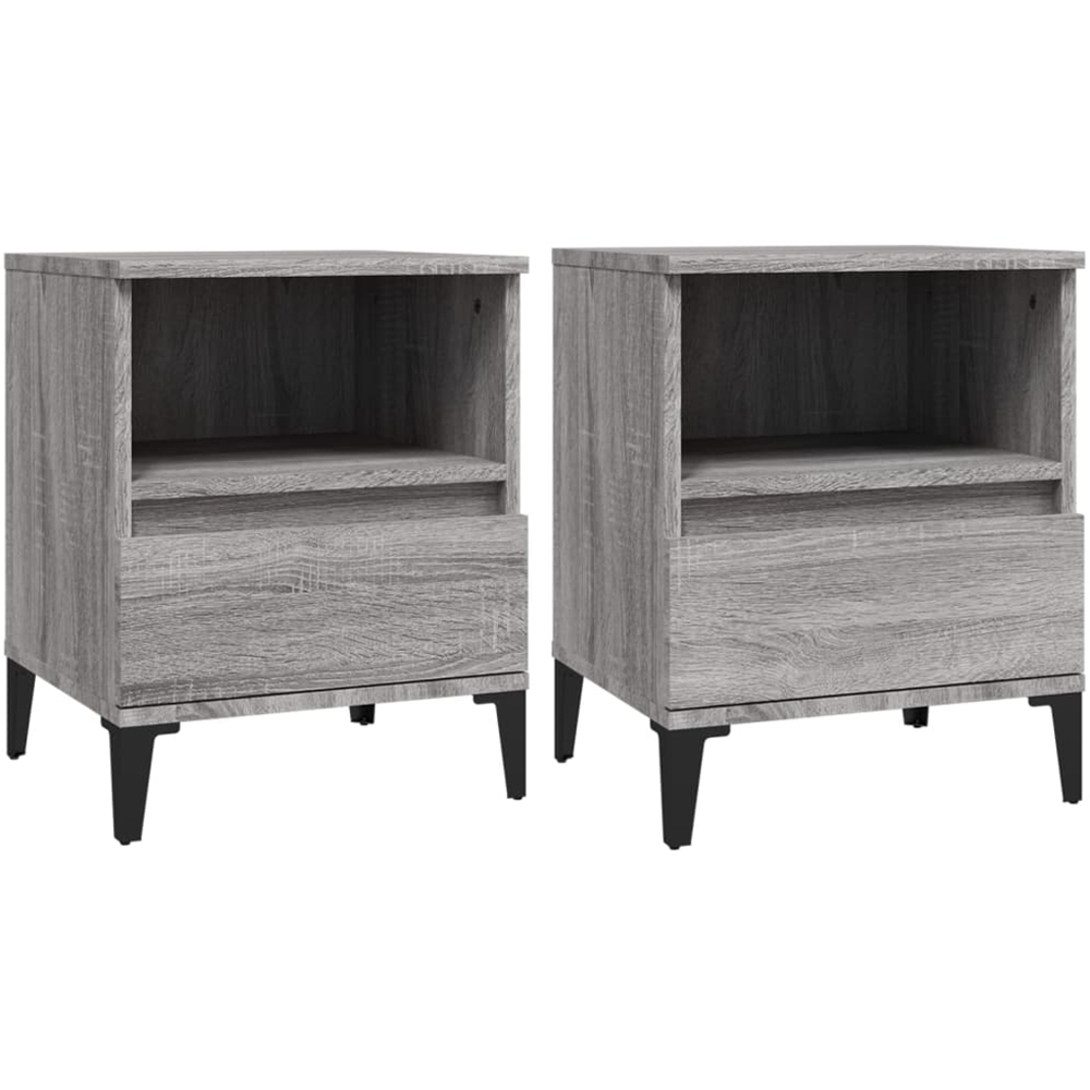 vidaXL Single Drawer Single Shelf Grey Sonoma Wooden Bedside Cabinet Image 2