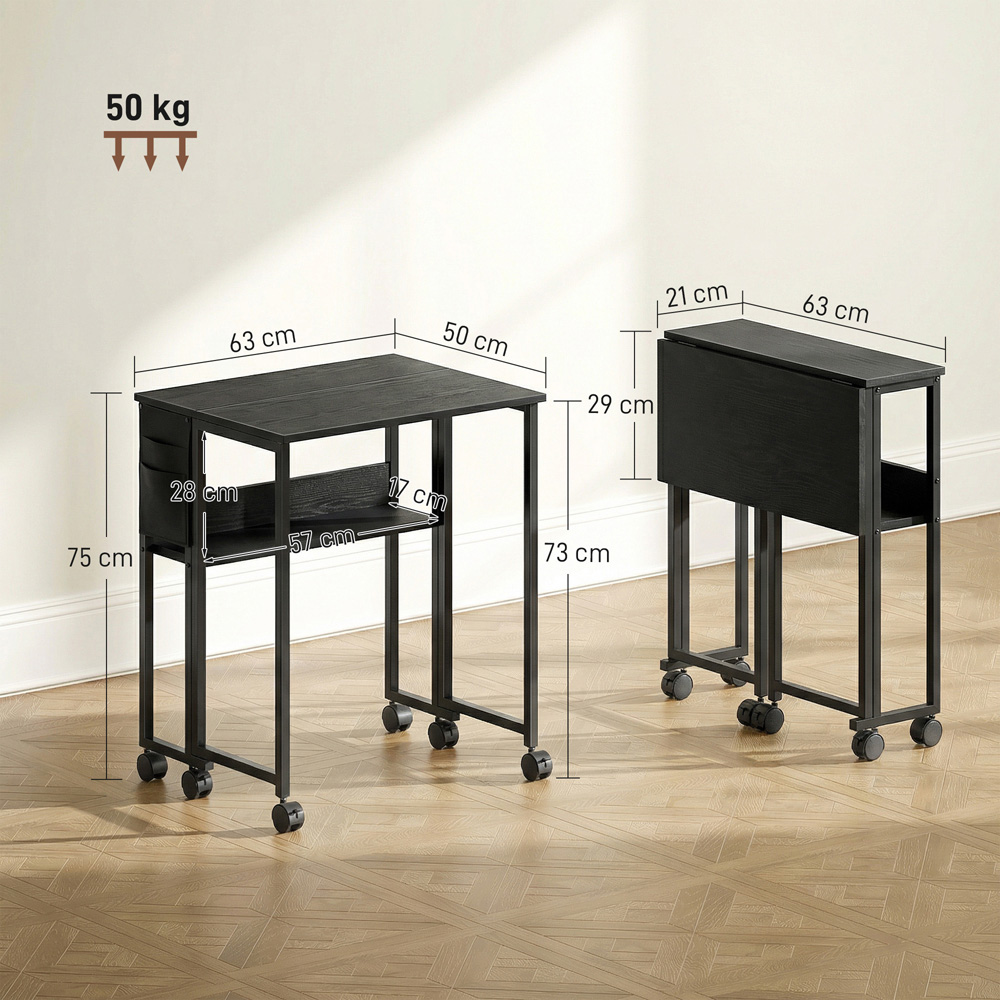 Portland Single Shelf Foldable Computer Desk with Storage Bag and Wheels Black Image 9