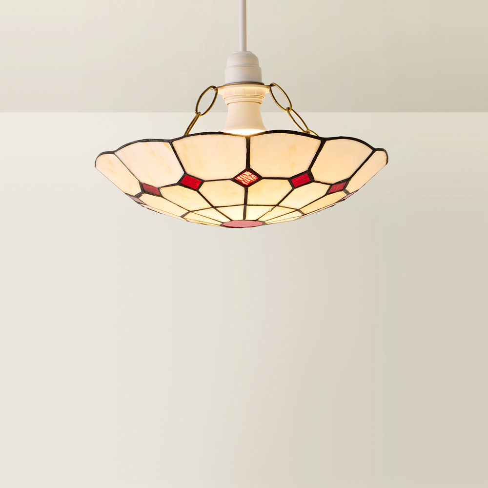 ValueLights Cortez Tiffany Style Traditional Red and Cream Pendant Light Shade Image 5