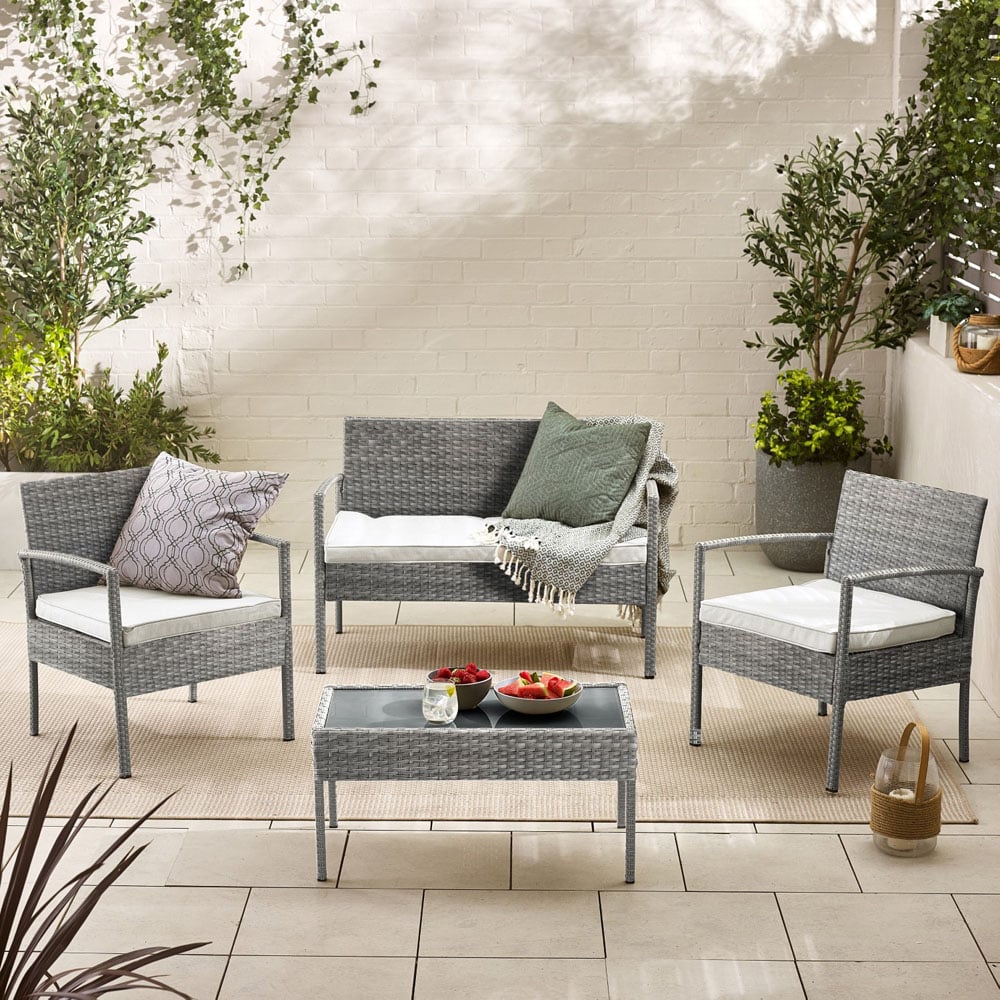 Furniture Box Zante 4 Seater Grey Rattan Lounge Set Image 1