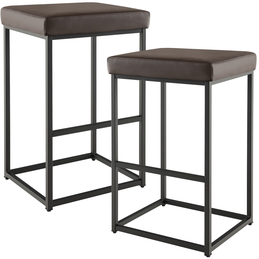 Costway Brown PU Leather Bar Stool Set of 2 Image 2