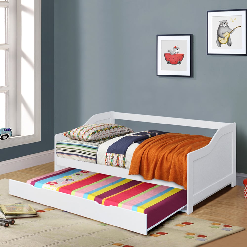 Comfy Living Single White Wooden Bed with Trundle Image 2