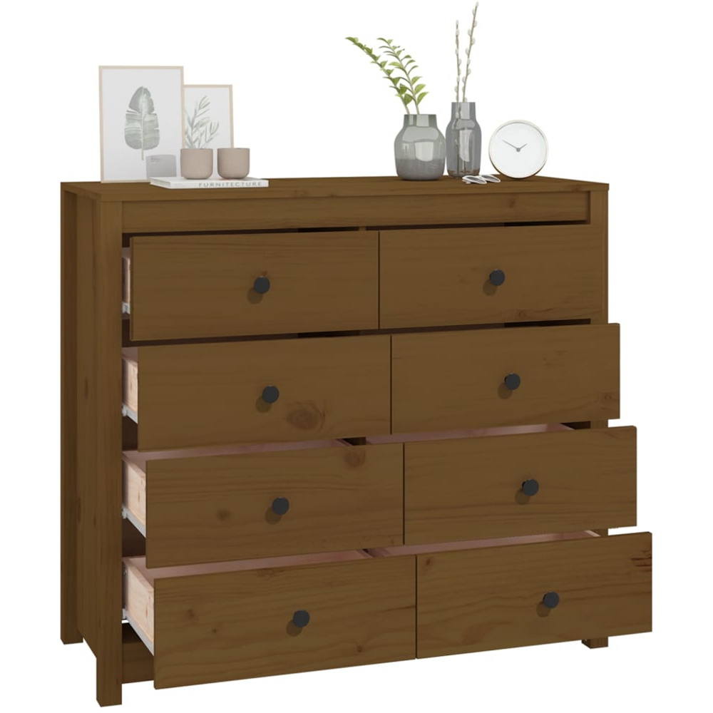 vidaXL 8 Drawer Honey Brown Solid Pine Wood Sideboard Image 6