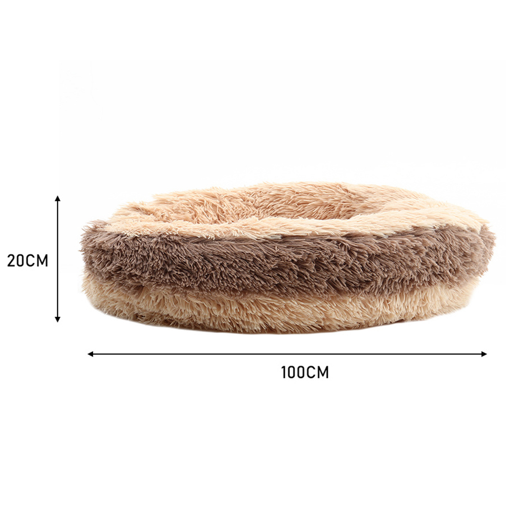 H&O Direct Coffee and Apricot Plush Donut Shaped Pet Bed Image 4
