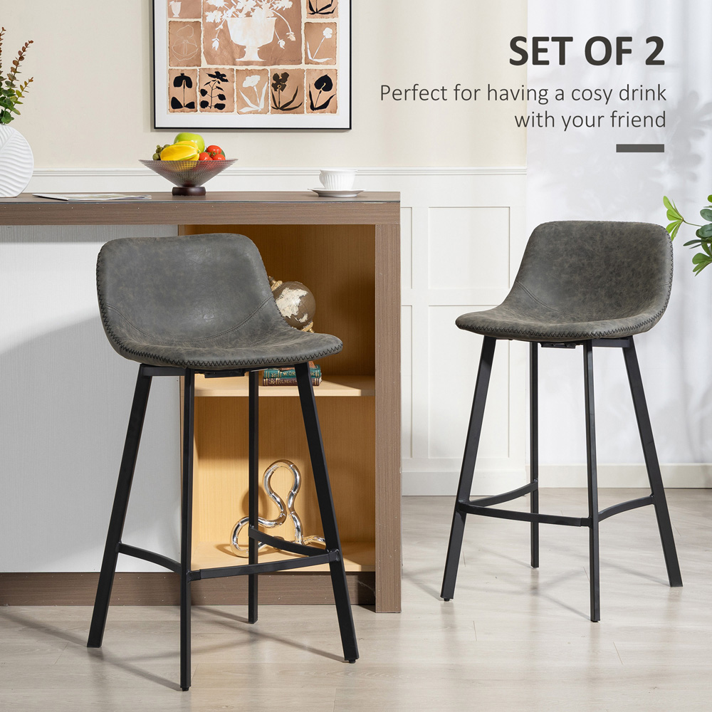 Portland Grey Faux Leather Bar Stool Set of 2 Image 8
