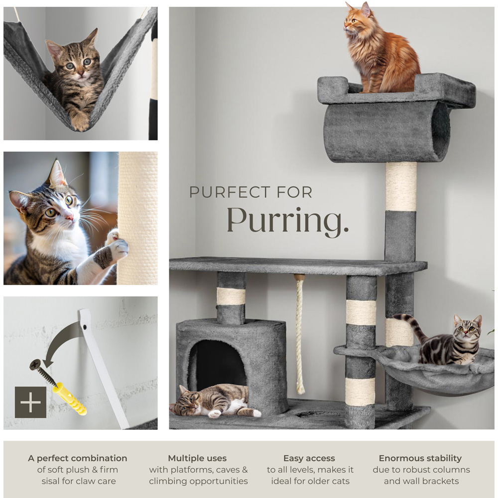 tectake Stokeley Grey Cat Tree with Scratching Post 141cm Image 5