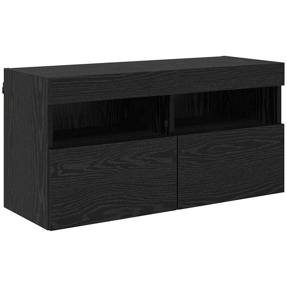 vidaXL 2 Door 2 Shelf Black Oak TV Cabinet with LED Lights Image 2