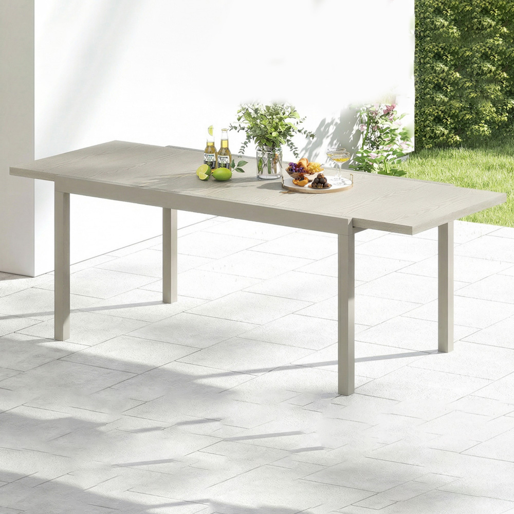 Outsunny 10 Seater 154-214cm Aluminium Extendable Garden Dining Table Light Grey Wood Effect Image 1