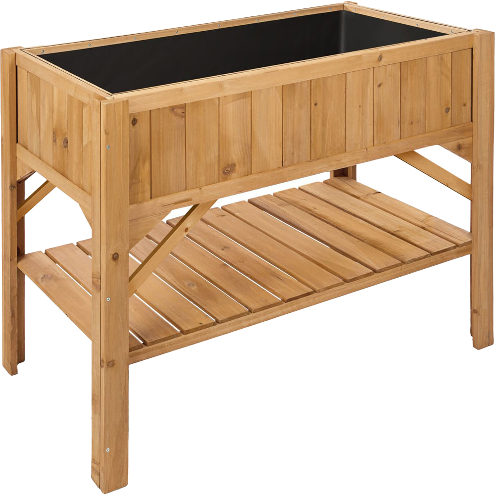 tectake Brown Wooden Raised Bed with Storage Shelf Image 1