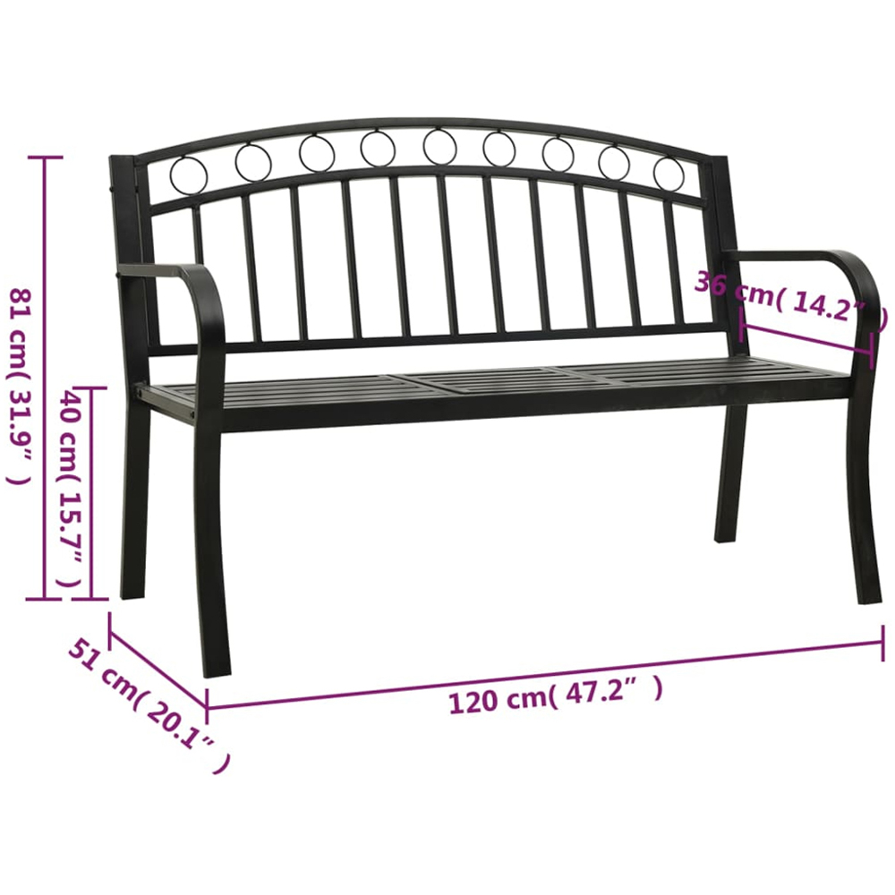 vidaXL 2 Seater Black Steel Garden Bench with Table Image 7