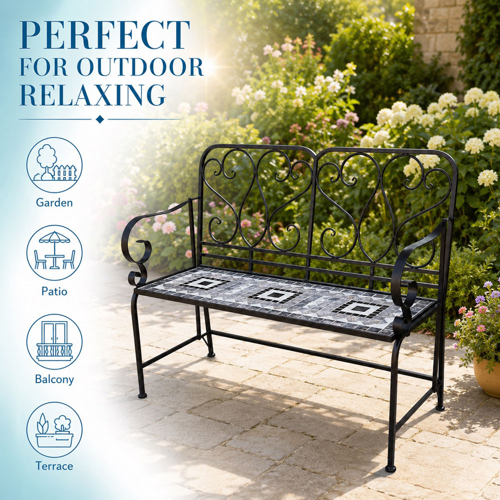 Shatchi Medina Mosaic 2 Seater Garden Bench Image 4