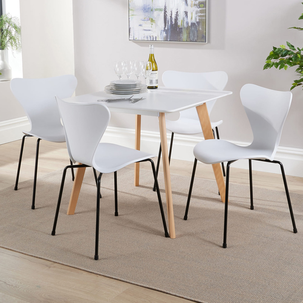 Home Source 4 Seater Curved Back Dining Set White Image 1