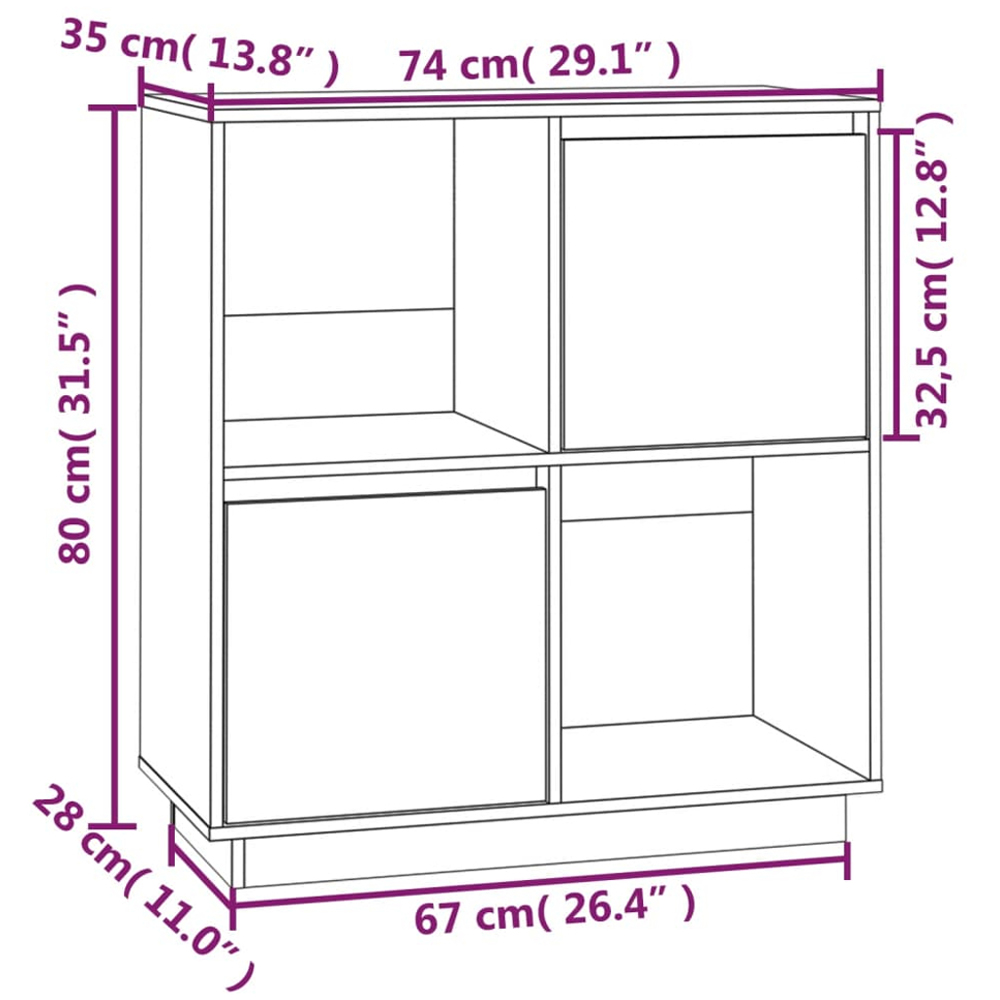 vidaXL 2 Door 2 Shelf Honey Brown Pine Wood Sideboard Image 9