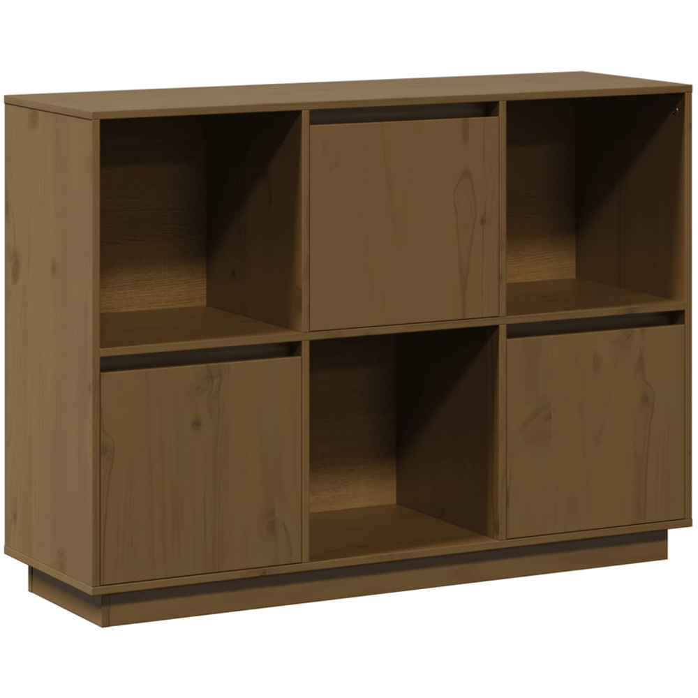 vidaXL 3 Door 3 Shelf Honey Brown Solid Wood Pine Sideboard Image 2