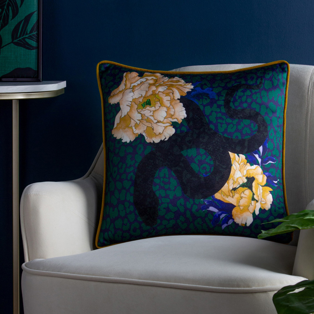 furn. Serpentine Royal Blue and Teal Animal Print Cushion Image 2