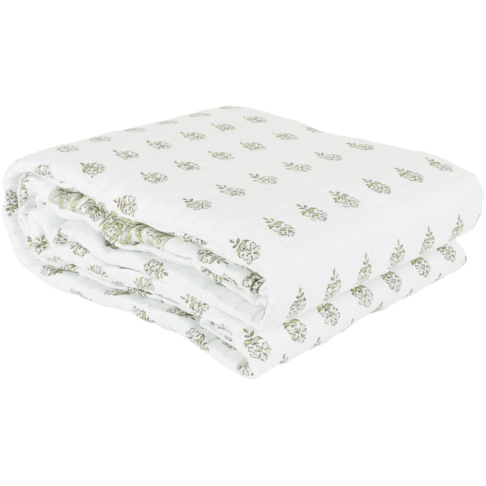 Samaira Printed Bedspread White and Sage Image 1