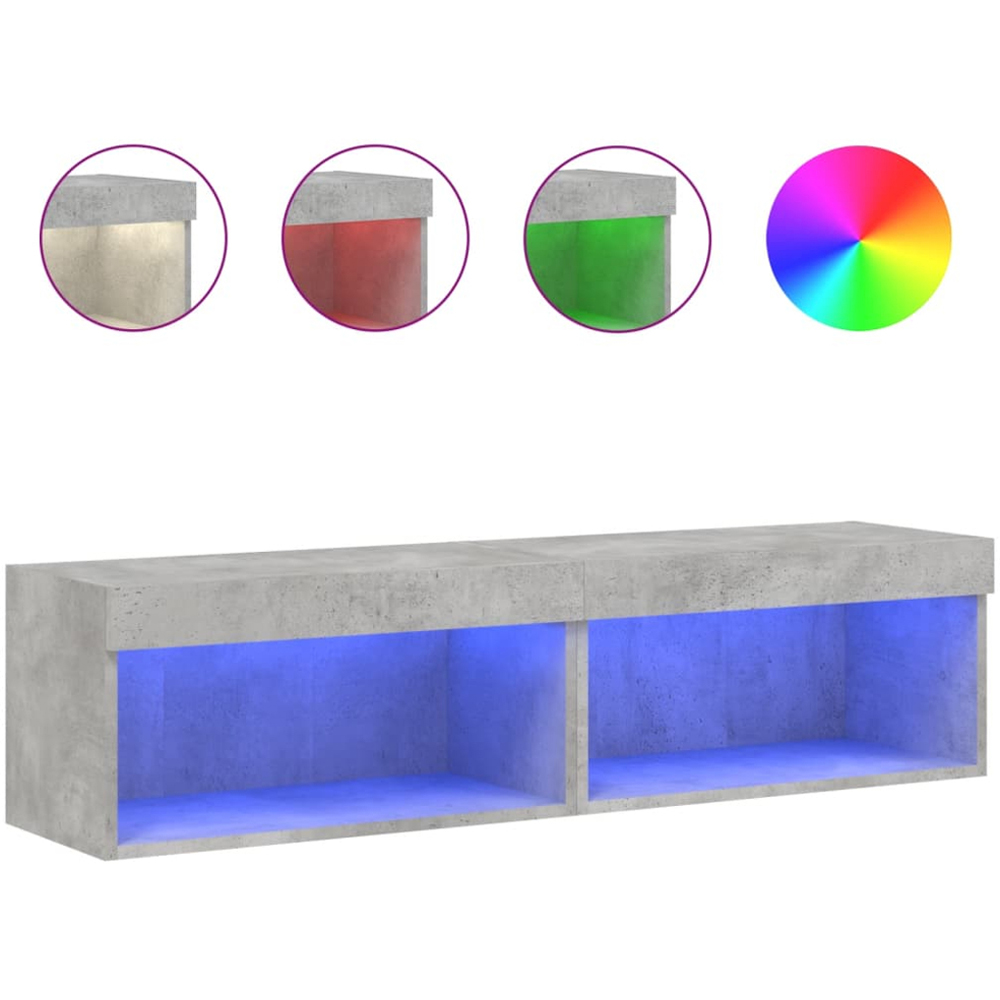 vidaXL Single Shelf Concrete Grey TV Cabinet with LED Lights Set of 2 Image 5