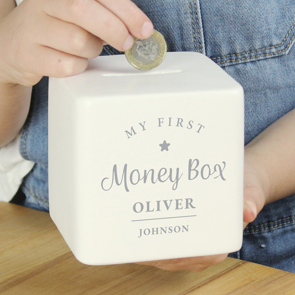 Personalised Memento Personalised My First Ceramic Square Money Box Image 3