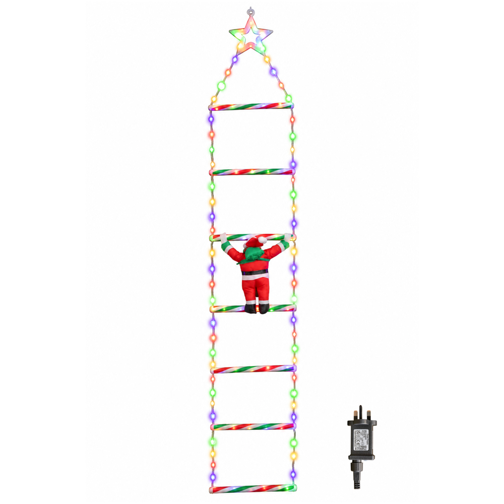 Samuel Alexander 124 Multicolour LED Light-Up Santa Climbing Ladder Christmas Decoration 1.92m Image 2