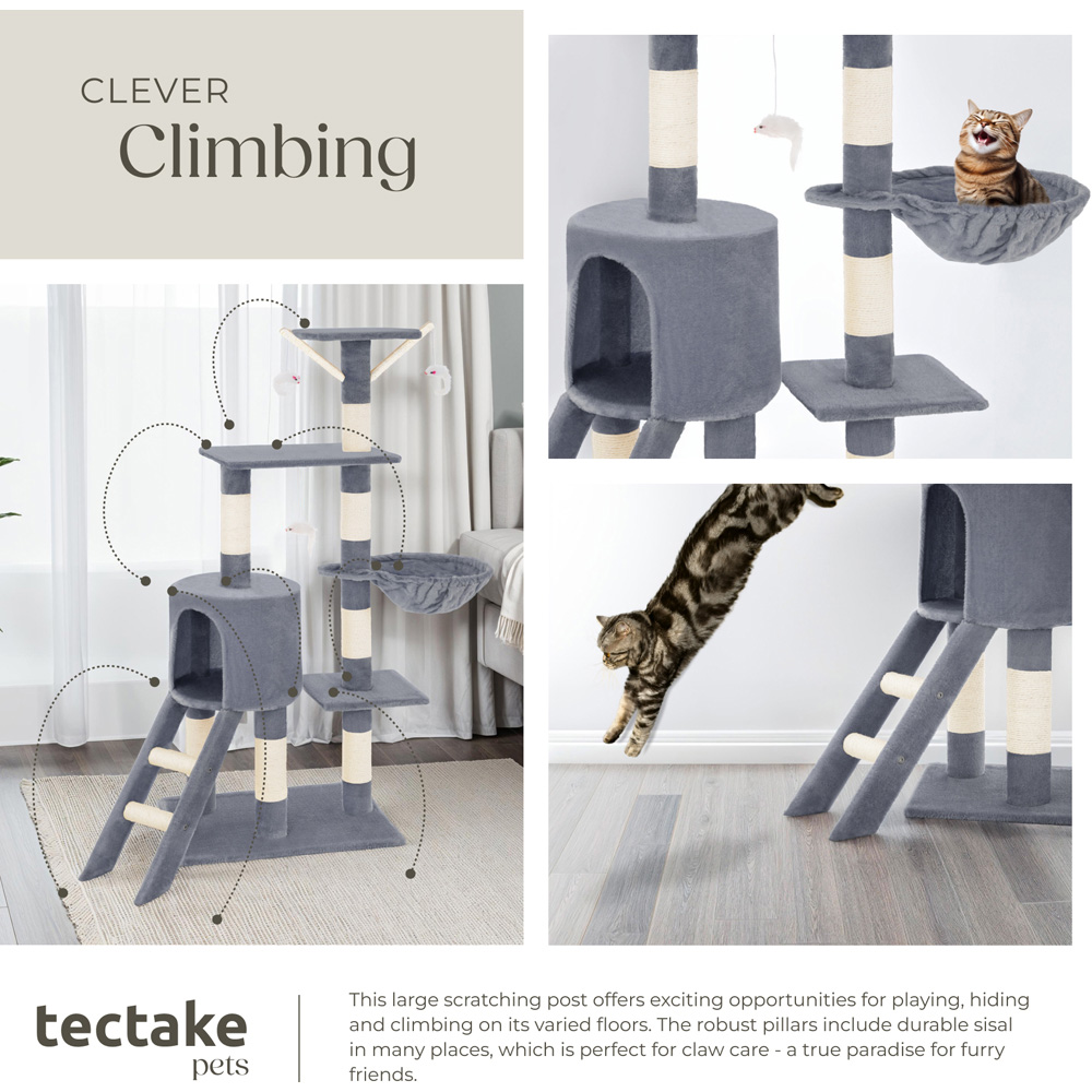 tectake Dominik Grey Cat Tree with Scratching Post 144cm Image 7