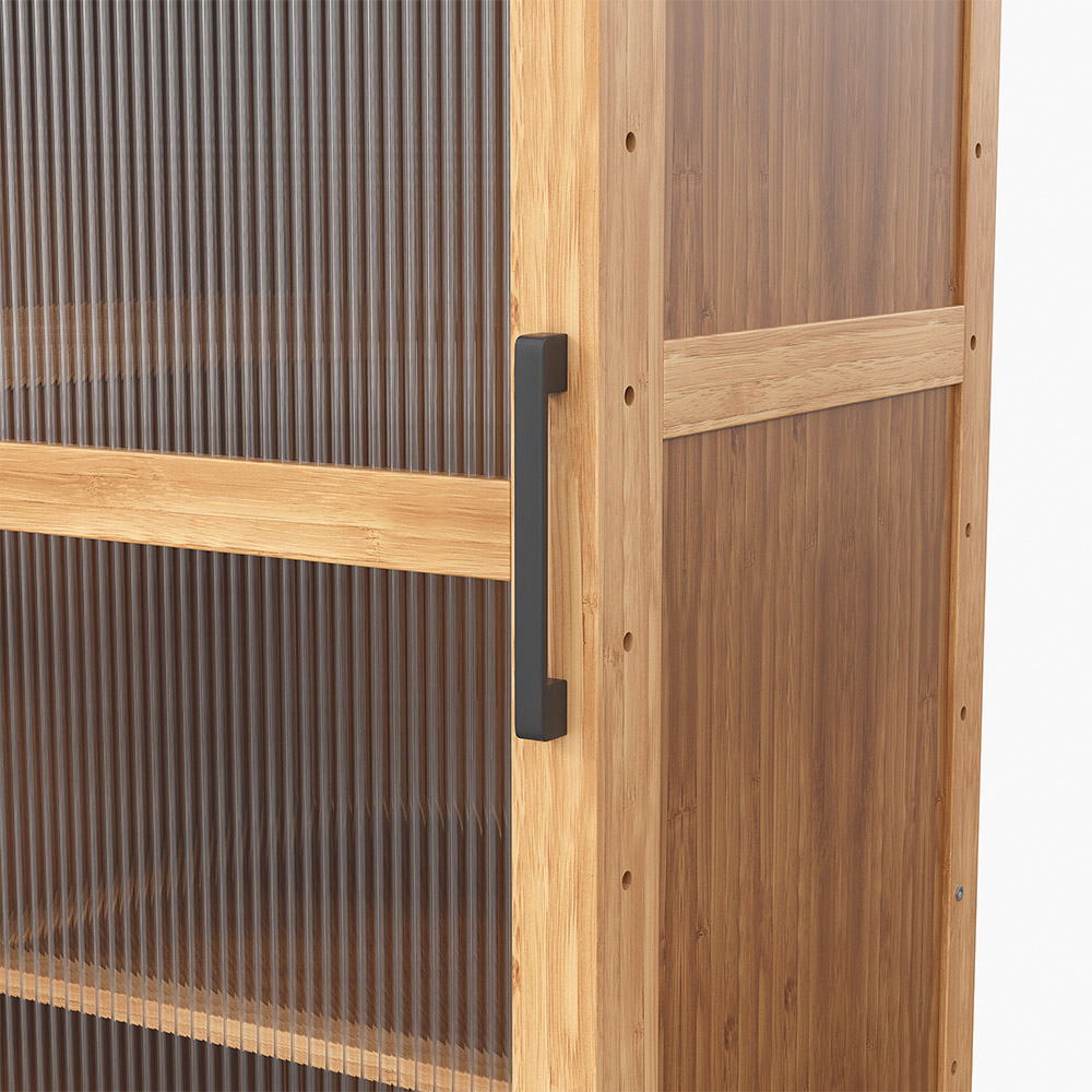 Living and Home 3 Door Brown and Natural Acrylic Storage Cabinet with Adjustable Shelves Image 6