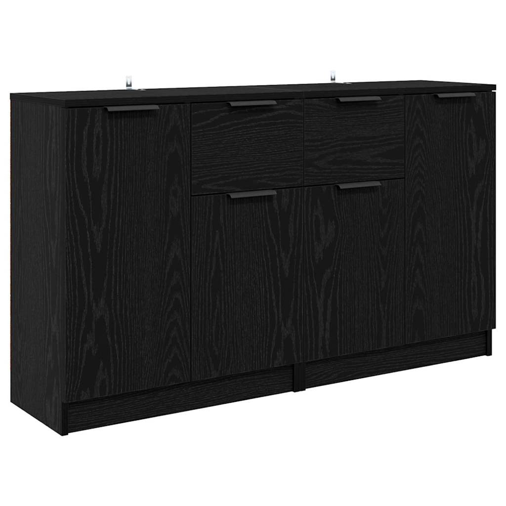 vidaXL 2 Door Single Drawer Black Oak Sideboard Set of 2 Image 5