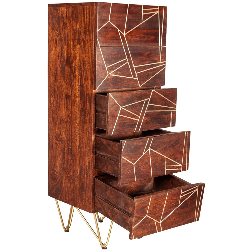 Brooklyn Ozella 5 Drawer Dark Gold Tall Chest of Drawers Image 4