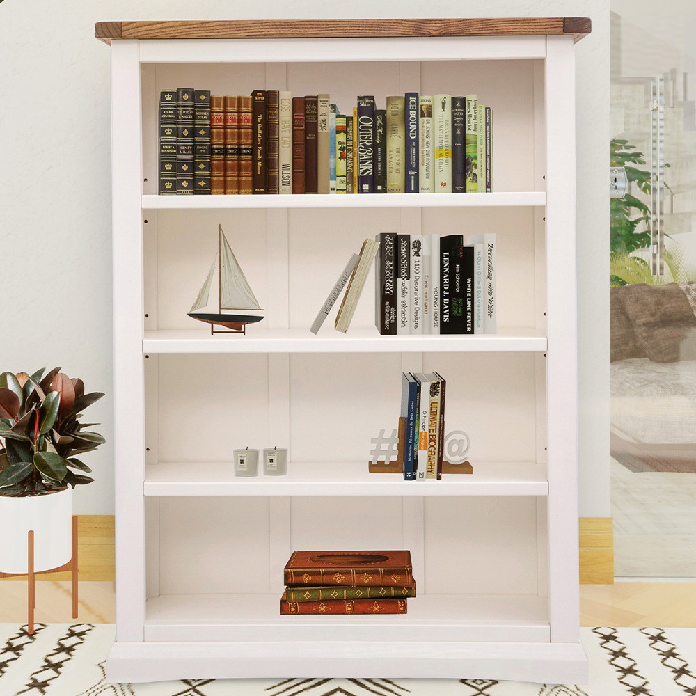 Cosenza 4 Shelf Off White Wide Bookcase Wilko