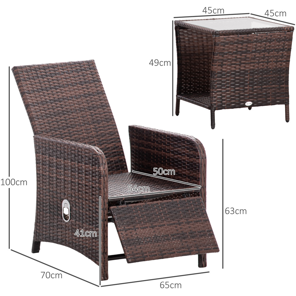Outsunny 2 Seater White and Brown PE Rattan Recliner Bistro Set Image 7