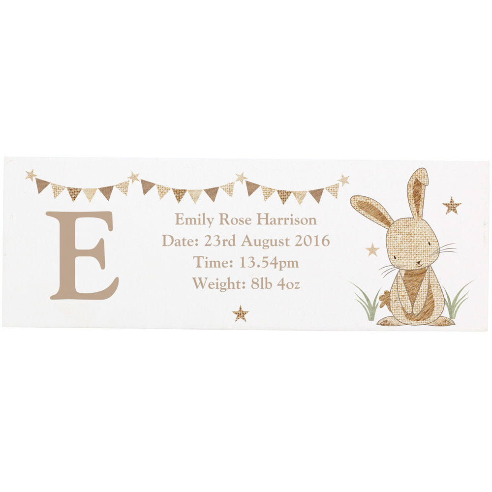 Personalised Memento Hessian Rabbit Wooden Mantel Decoration Image 1