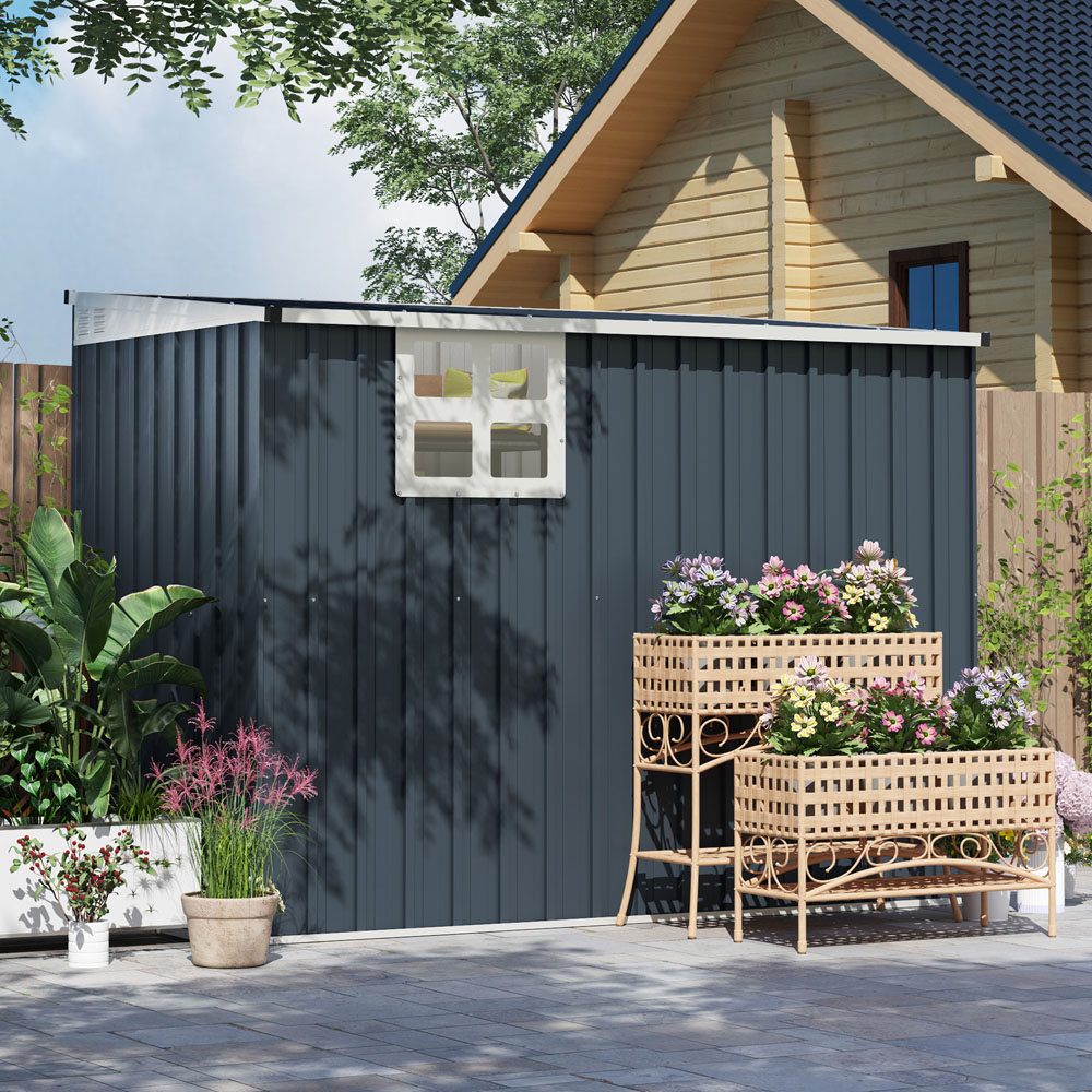 Outsunny 7.6 x 4ft Dark Grey Garden Storage Shed with Window Image 3