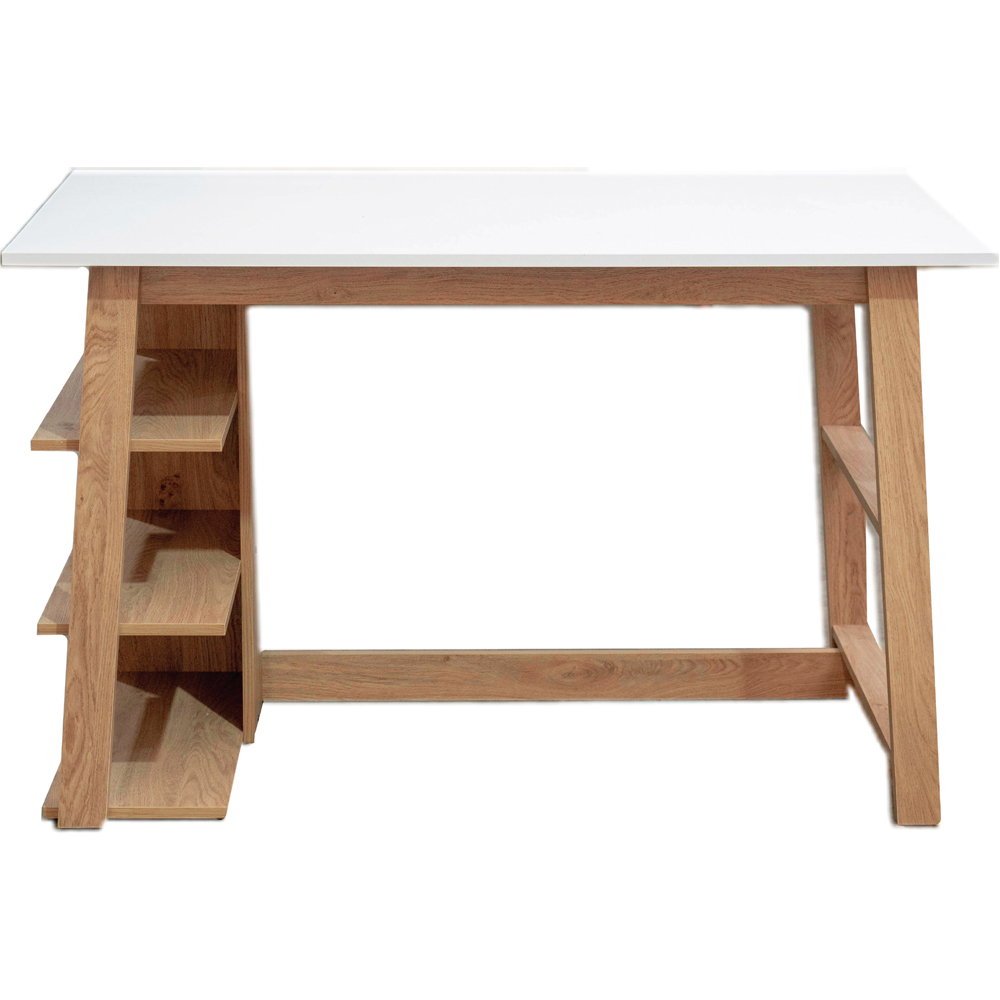 TTAP Monza Oak Effect and White Top 3 Shelf Office Computer Desk Image 2
