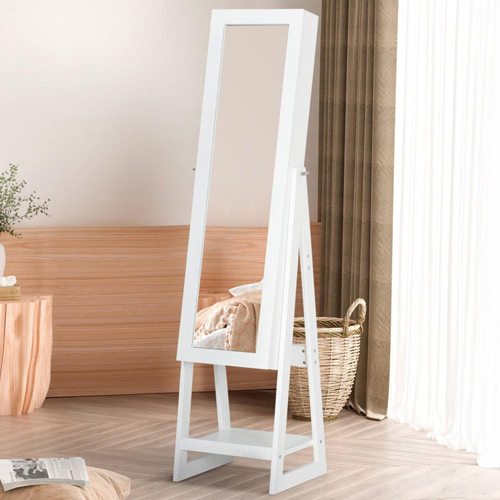 Portland Single Door White Mirrored Jewellery Cabinet with LED Image 2