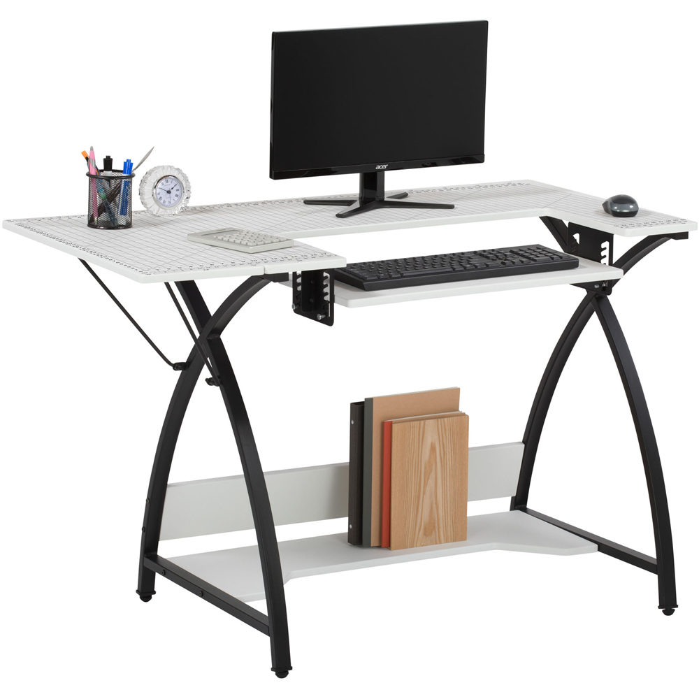 Sewing Online 13331 Single Shelf White and Black Small Sewing Table with Gridded Top Image 4