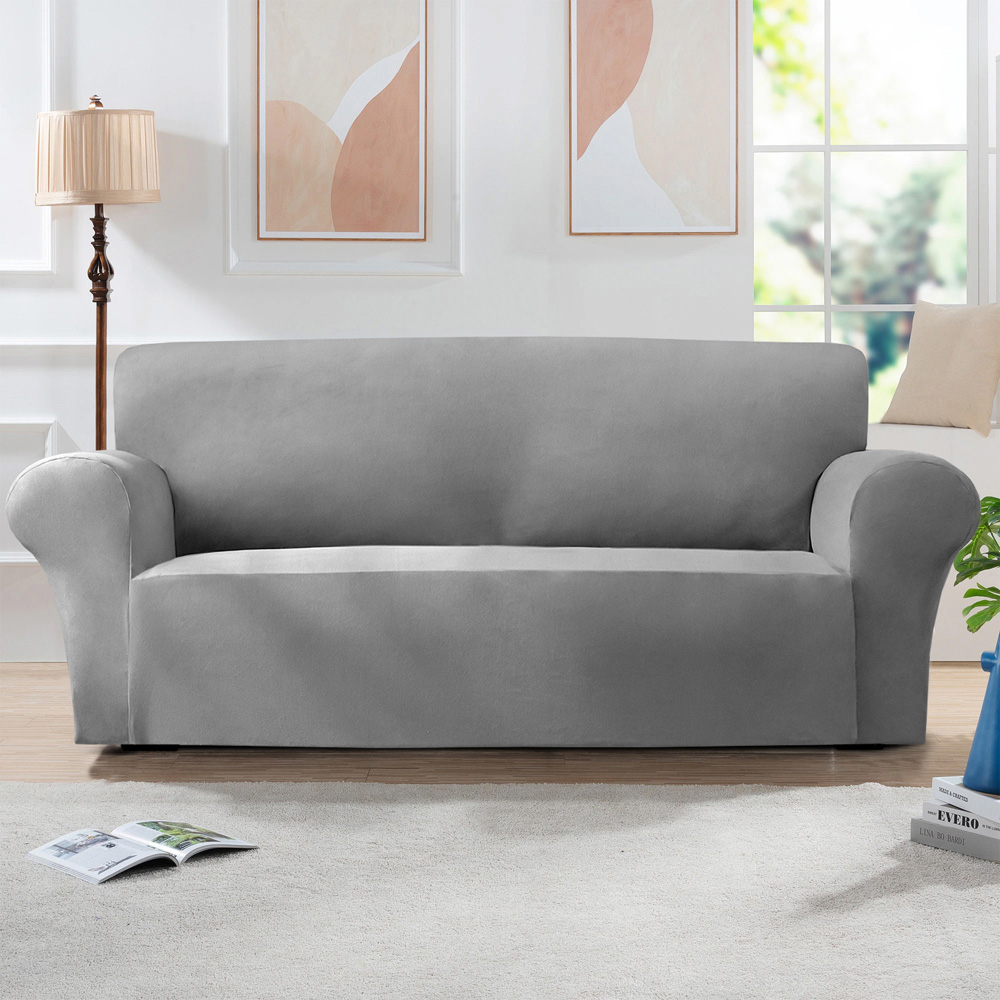 Homerepublic 3 Seater Charcoal Mink Velvet Stretch Fit Sofa Cover Image 2