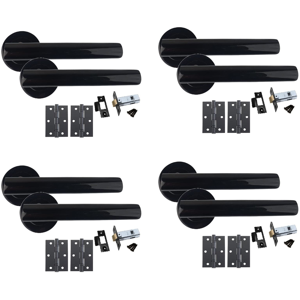 Golden Grace Metallic Black T-Bar Door Handle Set 4 Pack Image 1