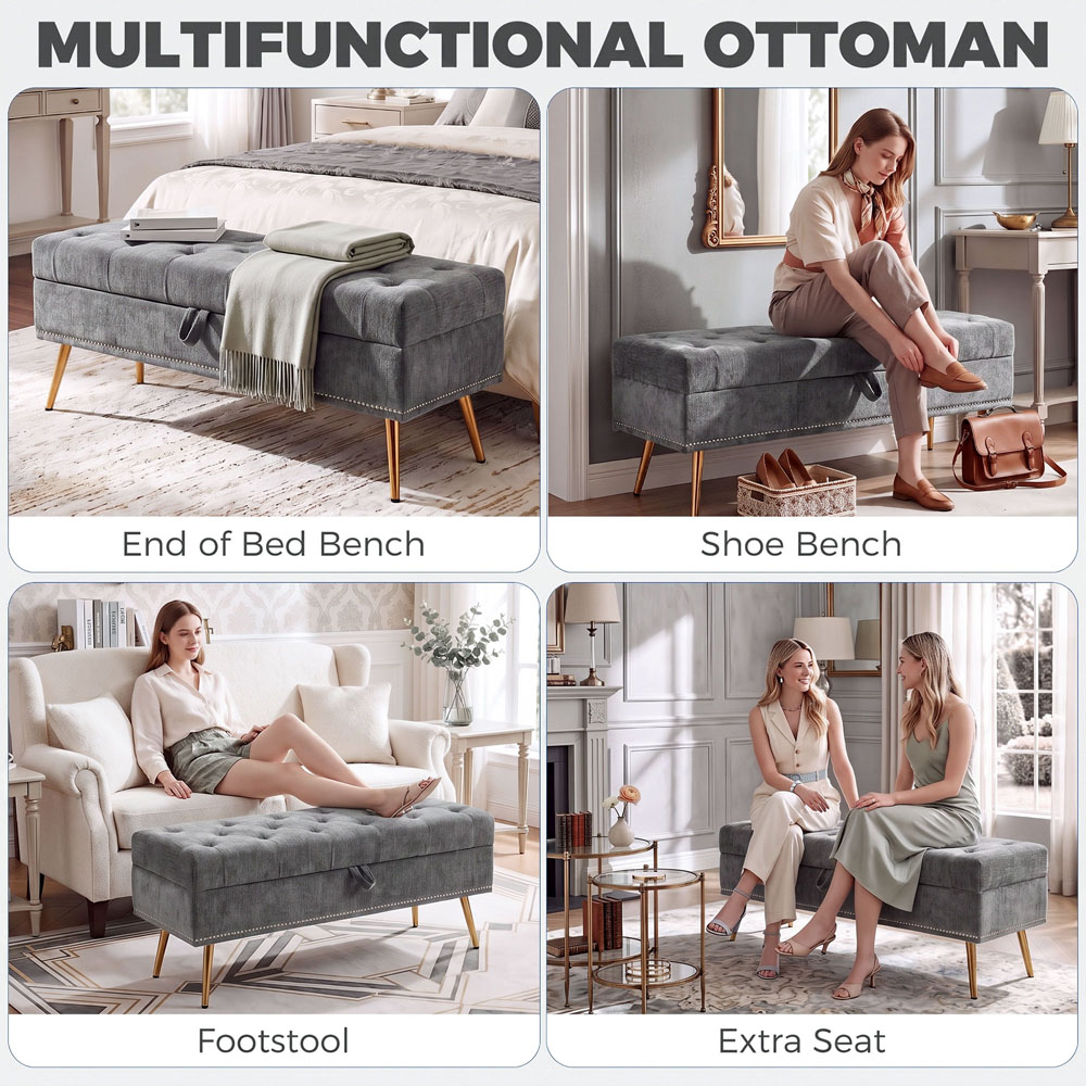 HOMCOM Grey Chenille Ottoman Storage Box Image 8