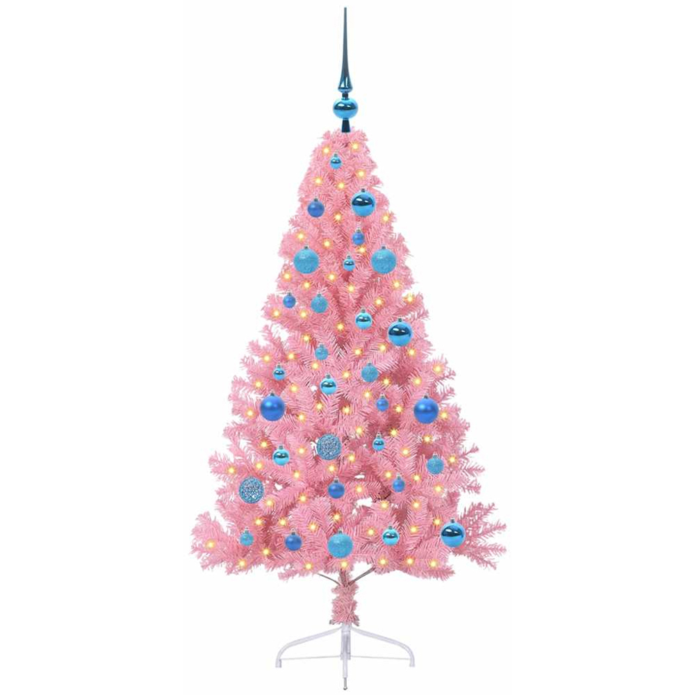 vidaXL Pre-Lit Blue Baubles Pink Artificial Christmas Tree 5ft Image 1
