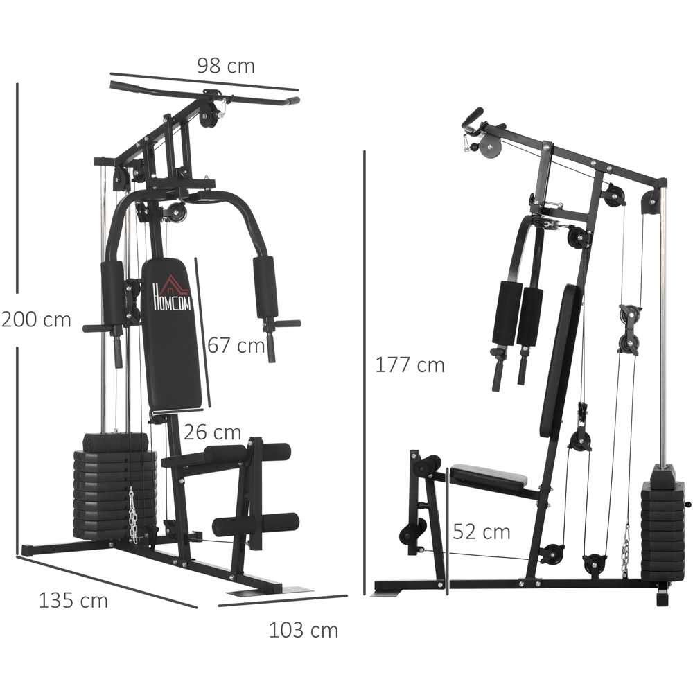 HOMCOM Multi Exercise Black Gym Workout Station with Weight Stack Image 7